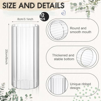 12 Pcs Glass Cylinder Vases for Centerpieces, 8 Inch