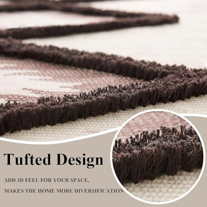 Boho Runner Rug, Washable Hallway Rug Runner Non Slip Rubber Backed, Kitchen Farmhouse Area Rug Floor Mat with Tassels, Tufted Woven Cotton Entryway Carpet (Brown, 2.3'x3.8') - color: Brown, size: 2'4" x 3'10" (Runner)