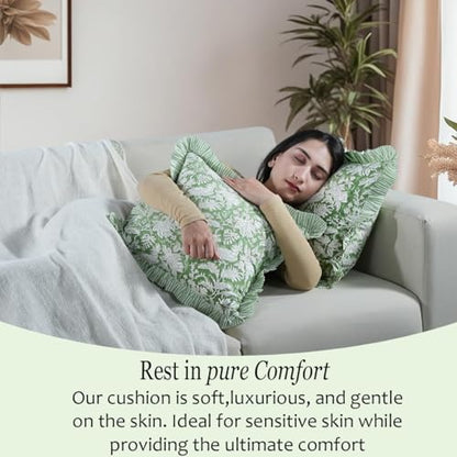 CPC Olive Green Block Print Ruffle Pillow Cover 16x16 Inch, Pack of 2 - color: Olive Green, size: 16" x 16" (Pack of 2)