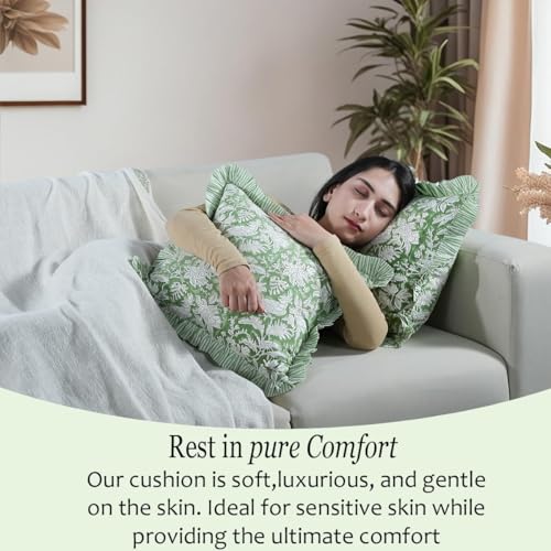 CPC Olive Green Block Print Ruffle Pillow Cover 16x16 Inch, Pack of 2 - color: Olive Green, size: 16" x 16" (Pack of 2)