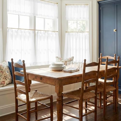 NICETOWN 4 Panels Privacy Sheer Cafe Curtains 26 x 30 Inches, Light Filtering Heavyweight Fabric Room Brightening & Opaque Kitchen Curtains, Non-See-Through Drapes with Rod Pocket Design, Pure White - color: Pure White, size: 26"W x 30"L (Pack of 4)