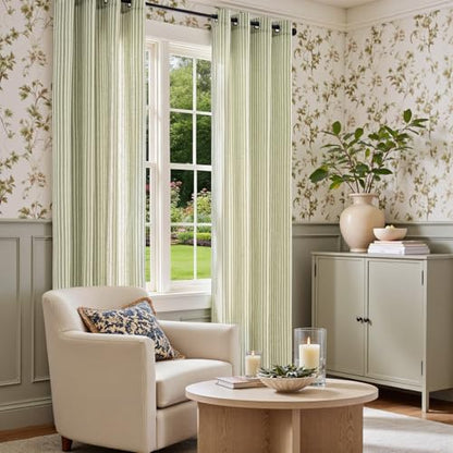 Vangao Linen Striped Curtains for Living Room Bedroom Farmhouse - color: Boxter Striped| Green on Beige, size: 50"W x 63"L (Pack of 2)