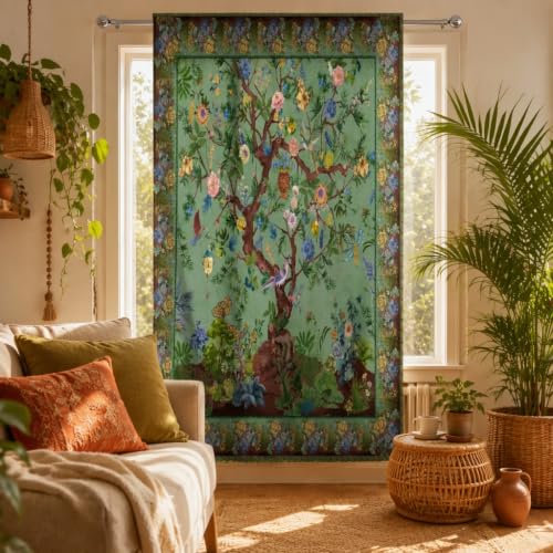 HMS Happy Memories Door Curtain, Tree of Life, 52"x84", 1 Panel - color: Green Tree of Live