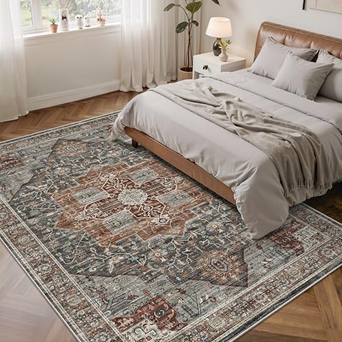 Roxstand 6x9 Washable Area Rug, Non Slip Living Room Rug Grey/Brown/Tan - color: Grey/Brown/Tan, size: 6' x 9' (Rectangular)