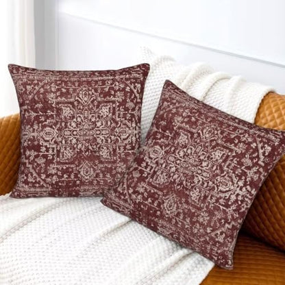 Burgundy Carpet Pattern Boho Pillow Covers 16 x 16 Inch Set of 2 - color: Burgundy Boho, size: 16" x 16" (Pack of 2)
