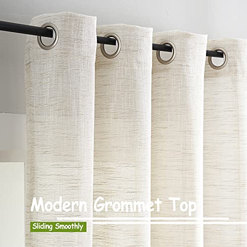 Linen Textured Semi Sheer Curtains 45inch Natural Beige Rustic Farmhouse 2 - color: Natural - Grommet Top, size: 52"W x 45"L (Pack of 2)