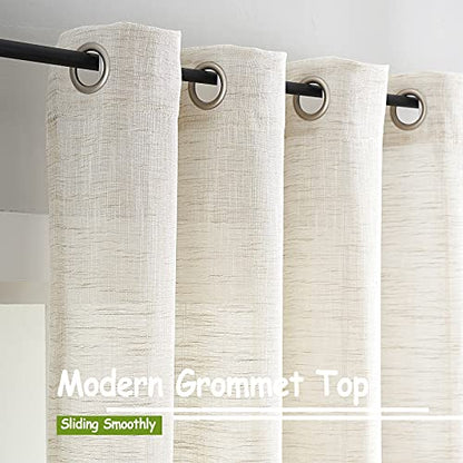 Linen Textured Semi Sheer Curtains 45inch Natural Beige Rustic Farmhouse 2 - color: Natural - Grommet Top, size: 52"W x 45"L (Pack of 2)