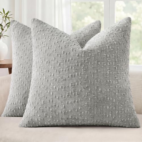 decorUhome Textured Grey Chenille Throw Pillow Covers 16x16 Set of 2 - color: Grey, size: 16" x 16" (Pack of 2)