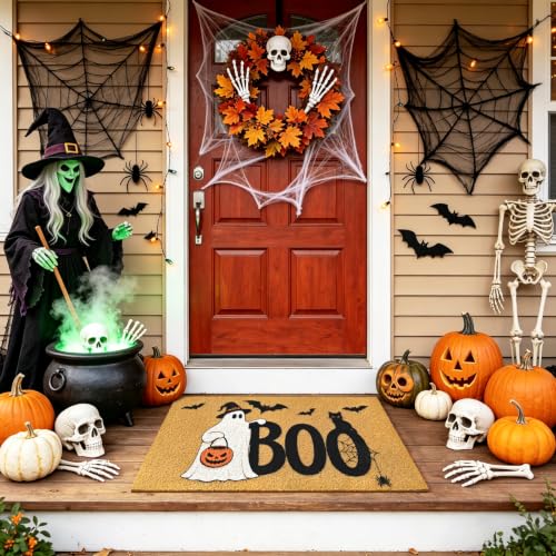 Halloween Welcome Mat Spooky Boo Non-Slip Front Door Mat, 17x29 in - color: Spooky Boo