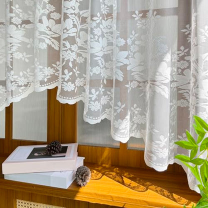 2pcs White Lace Arched Sheer Curtain for Doorway Kitchen Window - size: 63"W x 39"L (Pack of 2)