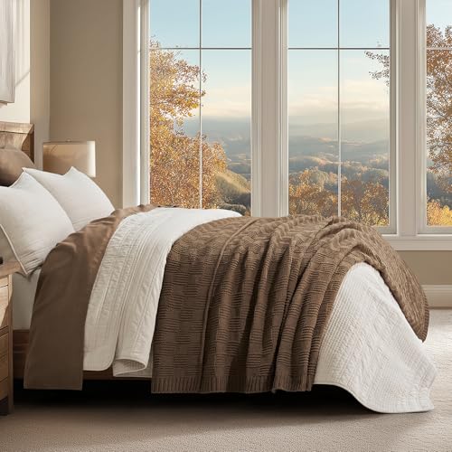 EVERGRACEHOME Modern Checkered Chenille Throw Blanket, 60x80, Camel Brown - color: Camel Brown, size: 60" X 80"