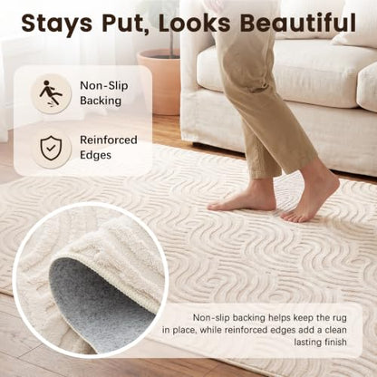 Etwel 2x6 Beige Modern Abstract Textured High-Low Pile Washable Runner Rug - color: Swirl-beige, size: 2' x 6'