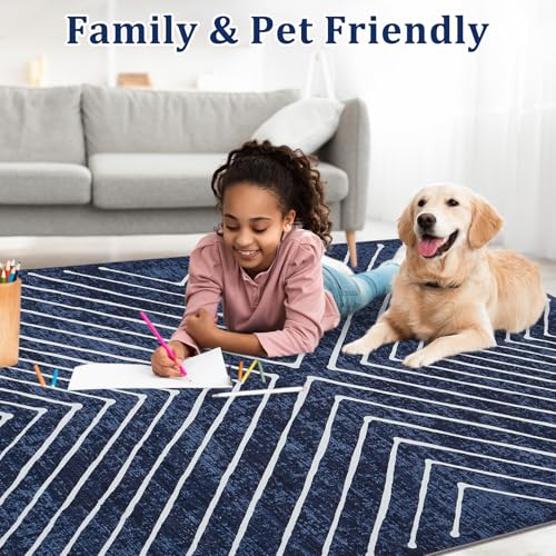 ROYHOME Washable Runner Rug 2x6 Non Slip Hallway Runner Rug for Entryway - color: Navy, size: 2' x 6' (Runner)
