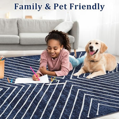 ROYHOME Washable Runner Rug 2x6 Non Slip Hallway Runner Rug for Entryway - color: Navy, size: 2' x 6' (Runner)