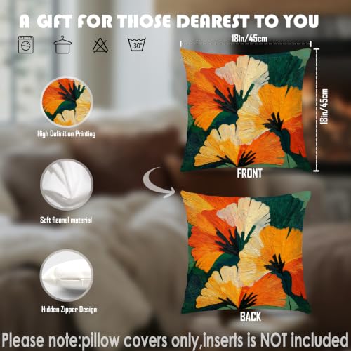Boho Abstract Flower Pillow Covers 18x18, Boho Room Decor - color: Green & Orange 12, size: 18" x 18" (Pack of 1)