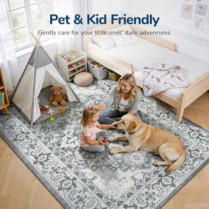 Lessymo 5x8 Area Rug for Living Room, Machine Washable Super Soft Rugs Grey - color: Grey Beige, size: 5' x 8' (Rectangular)