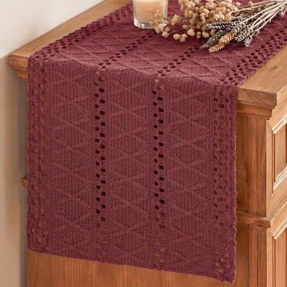 Artoid Mode Red Woven Farmhouse Hollow Table Runner 12x36 Inch - color: Red, size: 12" x 36", Table Runner