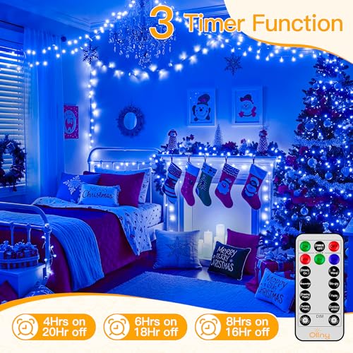 Ollny Blue Christmas Lights Outdoor, 400LED 131FT String Lights with Remote - color: Blue, size: 400 LEDs