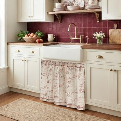jinchan Floral Linen Kitchen Tier Curtains, 24 Inch, 2 Panels, Maroon - color: Alisa Maroon, size: 26"W x 24"L (Pack of 2)