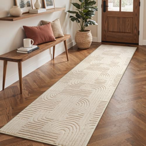 GENIMO Soft 2'6"x10' Runner Rug Non Slip Hallway, Washable 3D High Low Pile - color: Arch Beige, size: 2'6" x 10' (Rectangular)