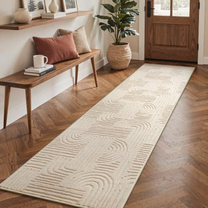 GENIMO Soft 2'6"x10' Runner Rug Non Slip Hallway, Washable 3D High Low Pile - color: Arch Beige, size: 2'6" x 10' (Rectangular)