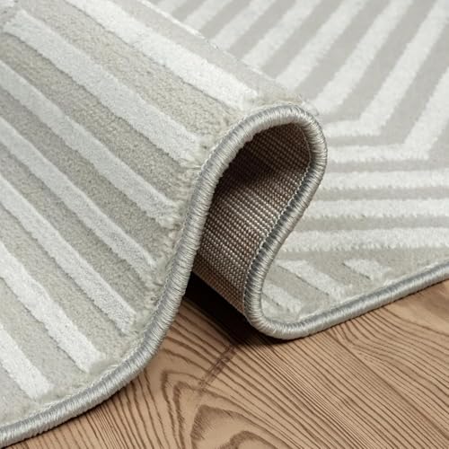 Abani Neutral Grey Area Rug 5' x 8' for Living Room, Bedroom - Criss Cross Line Zen Reiki Pattern - Durable & Easy to Clean - color: Grey, size: 5' x 8' (Rectangular)