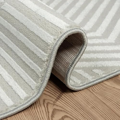 Abani Neutral Grey Area Rug 5' x 8' for Living Room, Bedroom - Criss Cross Line Zen Reiki Pattern - Durable & Easy to Clean - color: Grey, size: 5' x 8' (Rectangular)