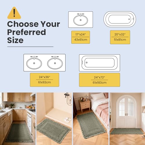 Waffle Bathroom Rugs Non Slip Bath Mat Hallway Bedroom Olive Green - color: Olive Green, size: 24" x 36"