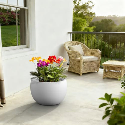 Kante Large Round Bowl White Concrete Planter 20" Dia, Outdoor - color: Pure White, size: 19.9" d