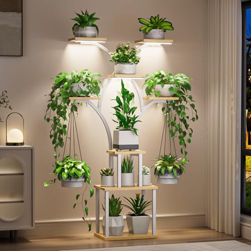Elbourn Plant Stand Indoor with Grow Light - 8 Tiered 60" Plant Shelf - color: White