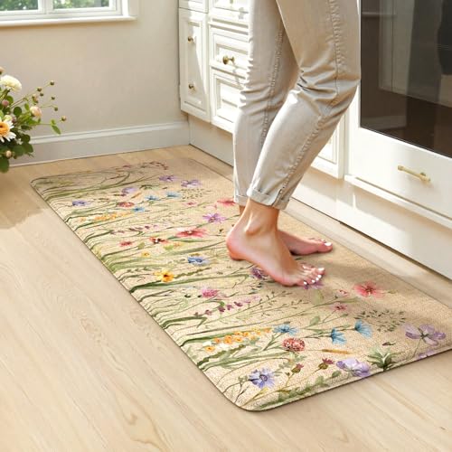 KIMODE Kitchen Mats for Floor Anti Fatigue, Boho Flower Kitchen Rug 20"x39" - color: Floral/Brown, size: 39"L x 20"W x 0.5"Th
