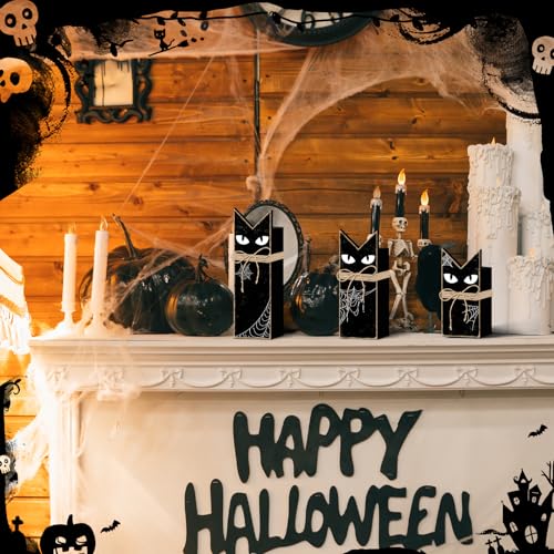 Britimes Halloween Black Cat Tray Decor, 3 Pack, Wooden - style: Black Cat
