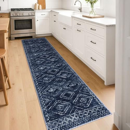 KILOCOCO Washable Runner Rug 2x8 ft Non Slip Runners for Hallway, Dark Blue - color: Dark Blue, size: 2' x 8' (Runner)