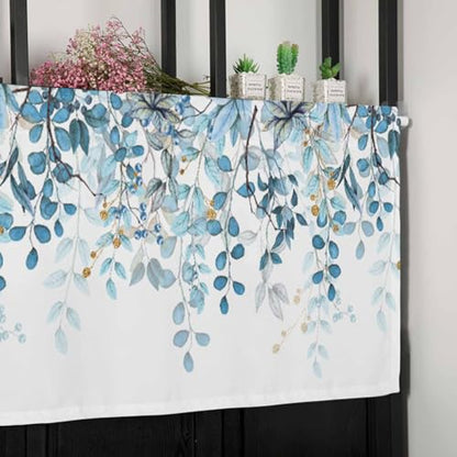 Eucalyptus Leaves Window Valance 1 Panel, Window Treatment 42x12 in - color: Eucalyptus Leaves-blue, size: 42"W x 12"L (Pack of 1)