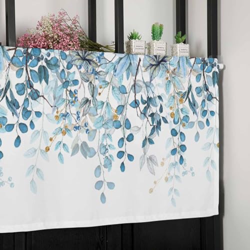 Eucalyptus Leaves Window Valance 1 Panel, Window Treatment 54x18 in - color: Eucalyptus Leaves-blue, size: 54"W x 18"L (Pack of 1)