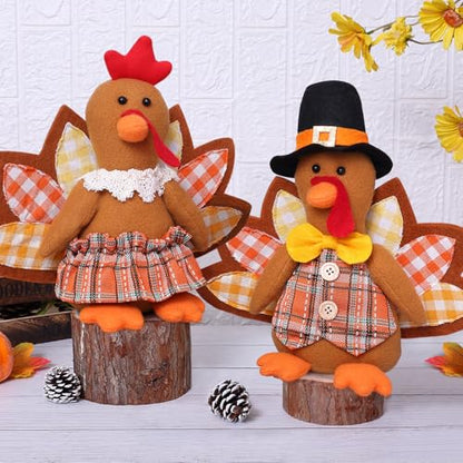 Thanksgiving Decorations Indoor 10.4inch Turkey Stuffed Animal Home Decor Fall Gifts Thanksgiving Party Turkey Plush Doll Tired Tray Table Decor