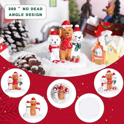 Christmas Village Accessories Three Dogs Ornament with Santa Hat Funny Gift - color: White and Brown
