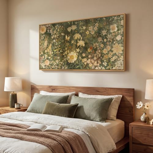 Large Framed Vintage Floral Botanical Wall Art for Living Room, 30x60 In - color: Vintage Green Yellow, size: 60"L x 30"W