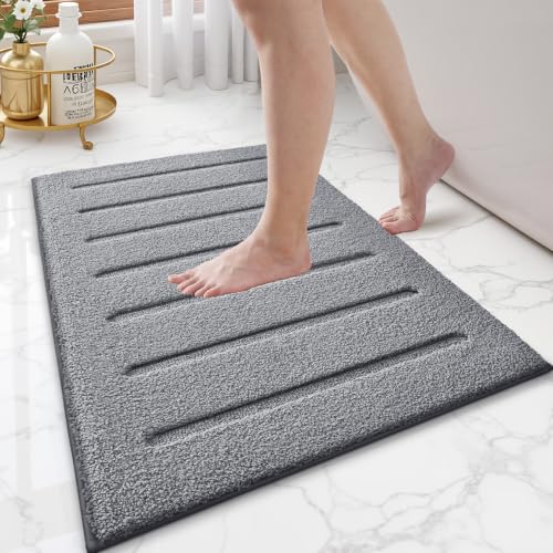 LUMI Ultra Soft Bathroom Rugs Absorbent, Non Slip Bath Mat 16x24, Grey - color: Grey, size: 16" X 24"
