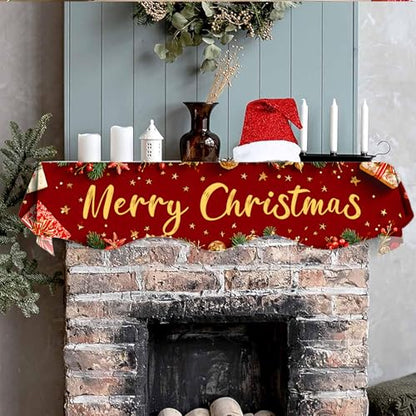 NYZE Christmas Mantel Scarf 70 x 17 Inch Fireplace Mantel Scarf Cover Decoration for Christmas Fireplace Scarf Shelf Top Runner Holiday Winter Home Decor - size: 70 x 17 in, style: Merry Christmas 2