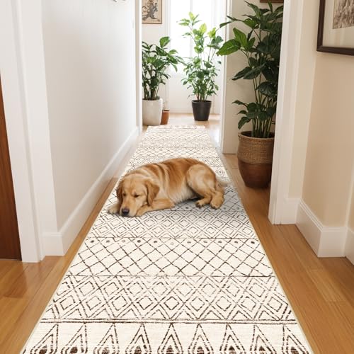 2'x6' Hallway Runner Rug Washable: Non Slip Moroccan Runners Beige - color: Geo Beige, size: 2' x 6' (Rectangular)