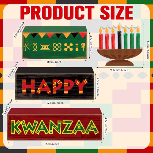 Yuntau 4 Pcs Kwanzaa Table Decorations Wood Block Sign Tiered Tray Decor - style: Candlestick