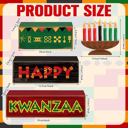 Yuntau 4 Pcs Kwanzaa Table Decorations Wood Block Sign Tiered Tray Decor - style: Candlestick