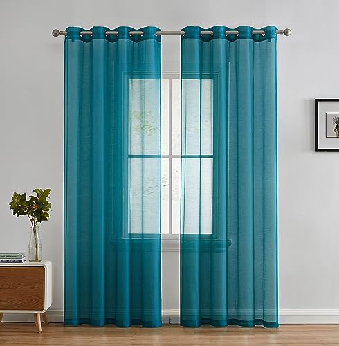 HLC.ME Semi Sheer Grommet Curtains, 2 Panels, 54x95 Inch, Aqua Blue Teal - color: Aqua Blue (Teal), size: 54"W x 95"L (Pack of 2)