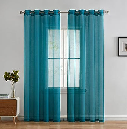 HLC.ME Semi Sheer Grommet Curtains, 2 Panels, 54x84 Inch, Aqua Blue Teal - color: Aqua Blue (Teal), size: 54"W x 84"L (Pack of 2)