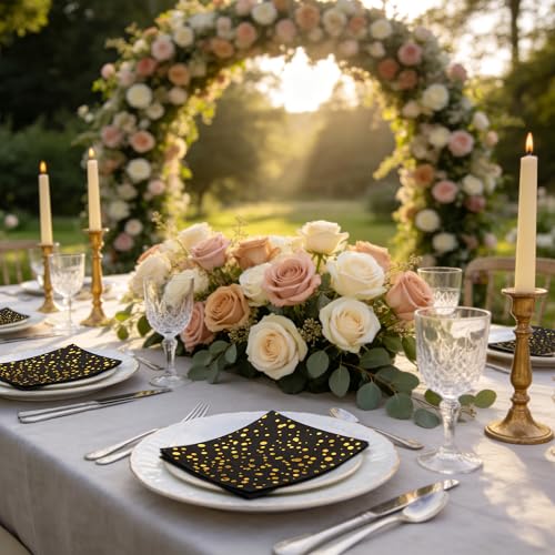 80 Pack of Black Paper Cocktail Napkins with Gold Foil Polka Dot Confetti，Polka Dot Party Supplies(5 x 5 in，3-ply) (Gold Black Pot) - style: Small Black Gold Dot