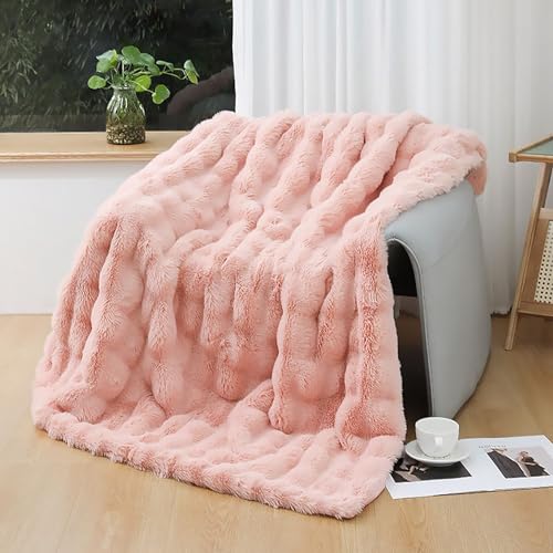UKELER Pink Faux Fur Throw Blanket for Girls 50''x60'' Decorative Shaggy Velvet Blanket Fluffy Cozy Plush Warm Bed Throws for Bedroom, Living Room, Couch, Sofa, Office, Camping - color: D-pink, size: 50''x60''