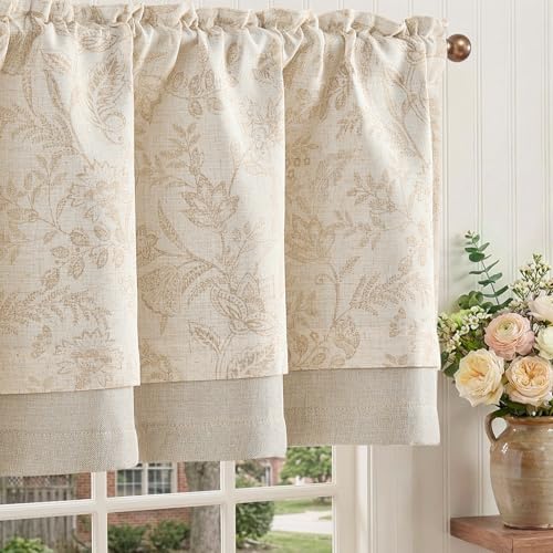 jinchan Linen Valance Curtain Farmhouse 18 Inch 1 Panel Taupe on Beige - color: Forest | Taupe, size: 50"W x 18"L (Pack of 1)