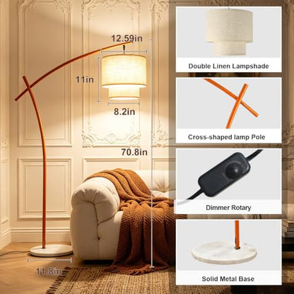 Lightdot Orange Arc Floor Lamp, 3000K Dimmable Standing Hanging Over Lamp - color: Fabric-Orange