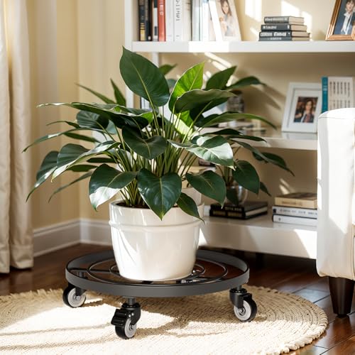 Idzo Upgraded Large Plant Pots Planter Caddies Round Square Metal Plant Caddy for Large Garden Pots, 12 Inch, Black - color: ROUND SQUARE METAL BLACK, size: 12 INCH